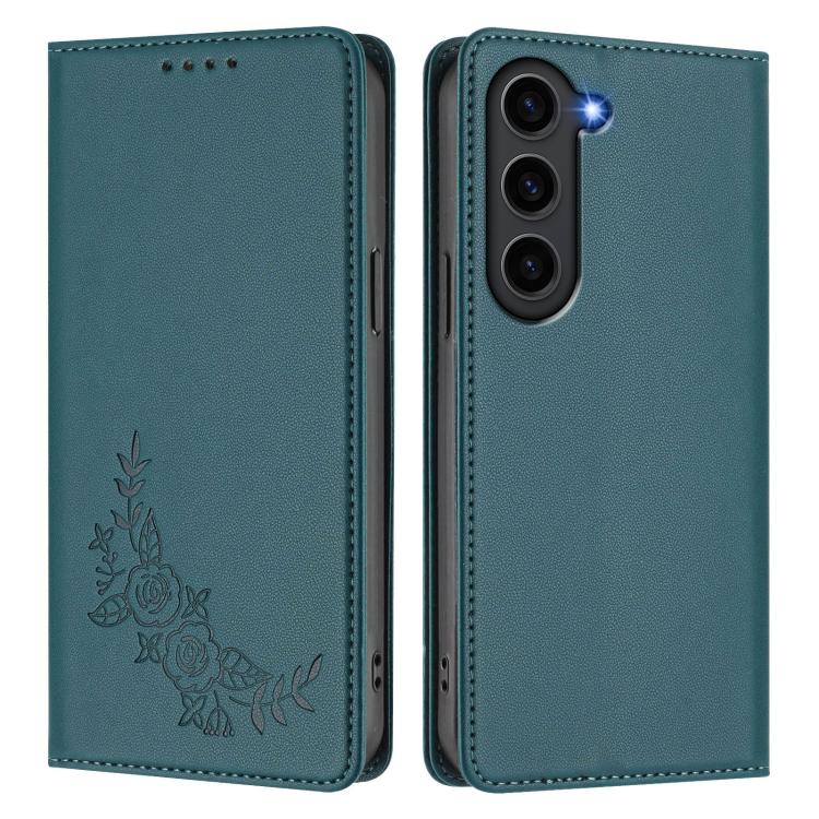 For Galaxy S23+ 5G Peony Embossed Magnetic RFID Vegan Leather Phone Case