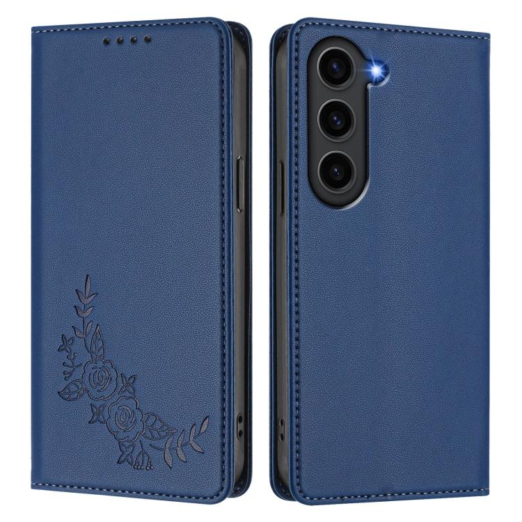 For Galaxy S23+ 5G Peony Embossed Magnetic RFID Vegan Leather Phone Case