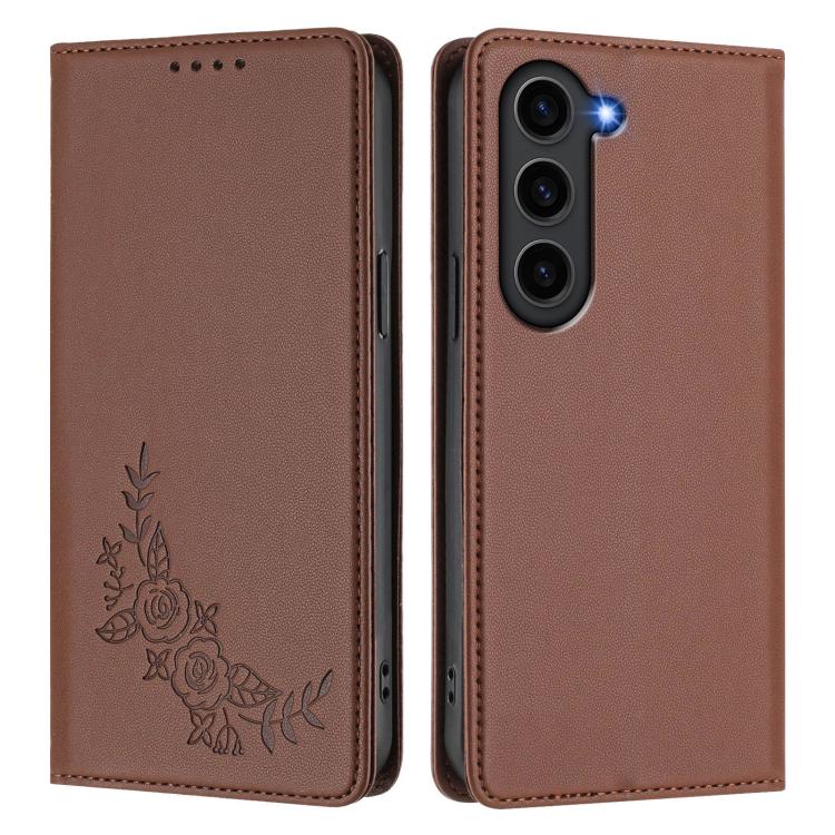 For Galaxy S23+ 5G Peony Embossed Magnetic RFID Vegan Leather Phone Case