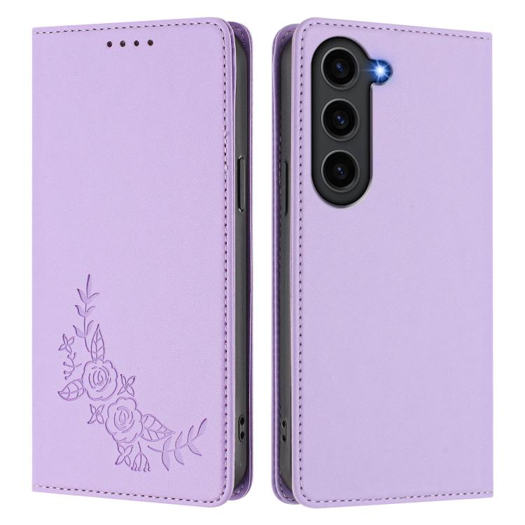 For Galaxy S23 FE 5G Peony Embossed Magnetic RFID Vegan Leather Phone Case