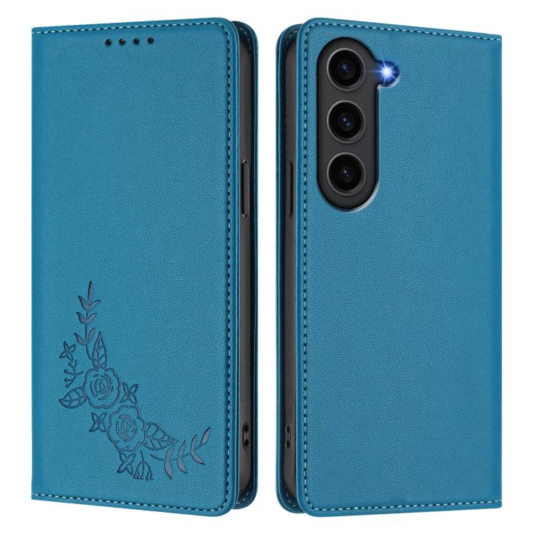 For Galaxy S23 FE 5G Peony Embossed Magnetic RFID Vegan Leather Phone Case