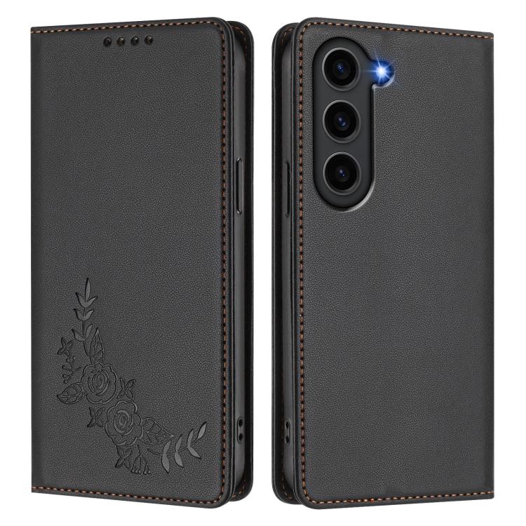 For Galaxy S23 FE 5G Peony Embossed Magnetic RFID Vegan Leather Phone Case