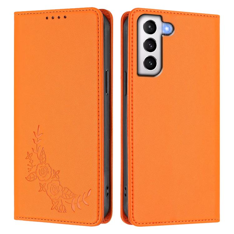 For Galaxy S21+ 5G Peony Embossed Magnetic RFID Vegan Leather Phone Case