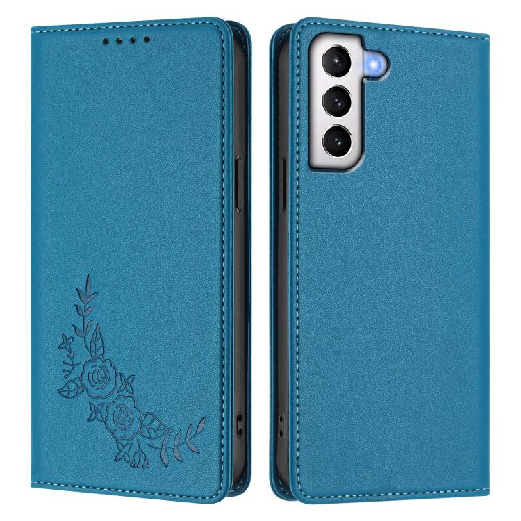For Galaxy S21+ 5G Peony Embossed Magnetic RFID Vegan Leather Phone Case
