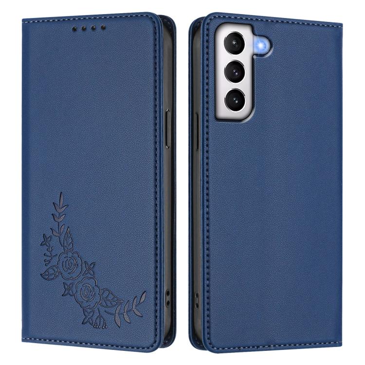 For Galaxy S21+ 5G Peony Embossed Magnetic RFID Vegan Leather Phone Case