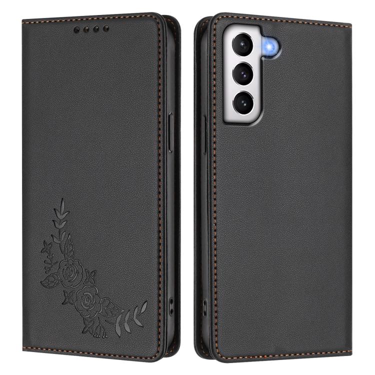 For Galaxy S21+ 5G Peony Embossed Magnetic RFID Vegan Leather Phone Case