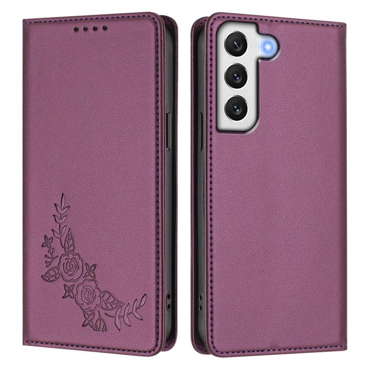 For Galaxy S21 FE 5G Peony Embossed Magnetic RFID Vegan Leather Phone Case