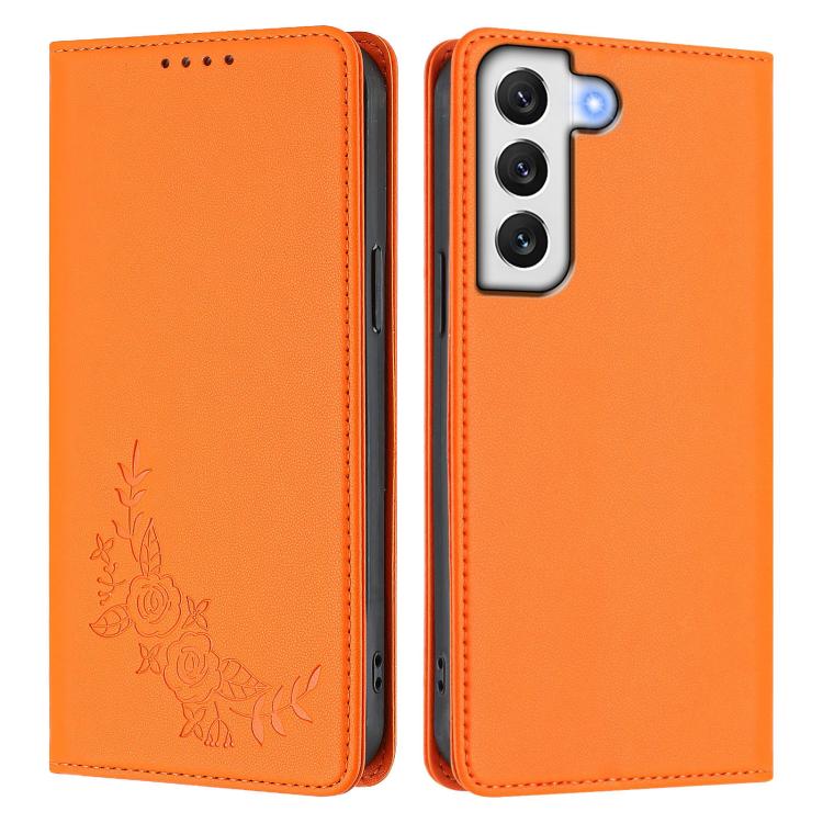 For Galaxy S21 FE 5G Peony Embossed Magnetic RFID Vegan Leather Phone Case