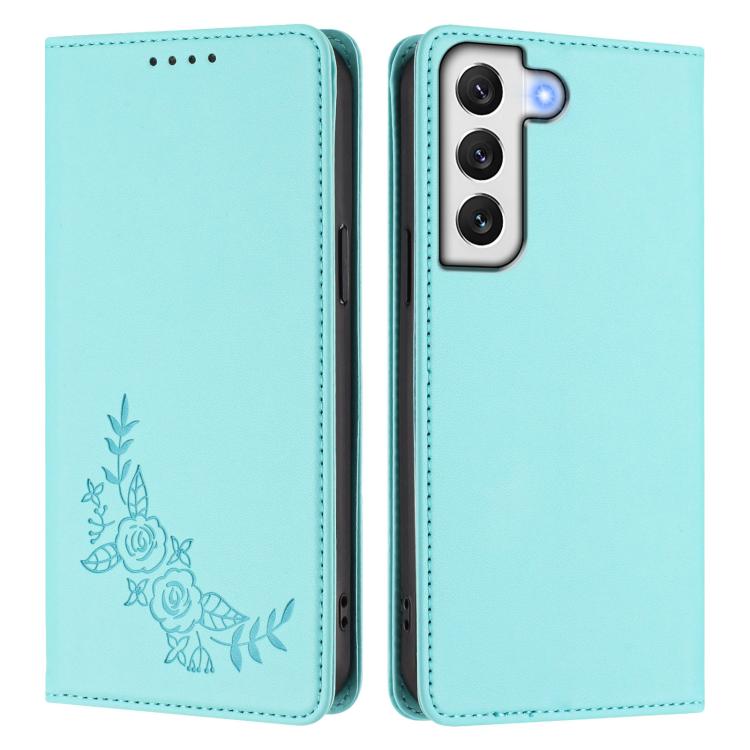 For Galaxy S21 FE 5G Peony Embossed Magnetic RFID Vegan Leather Phone Case