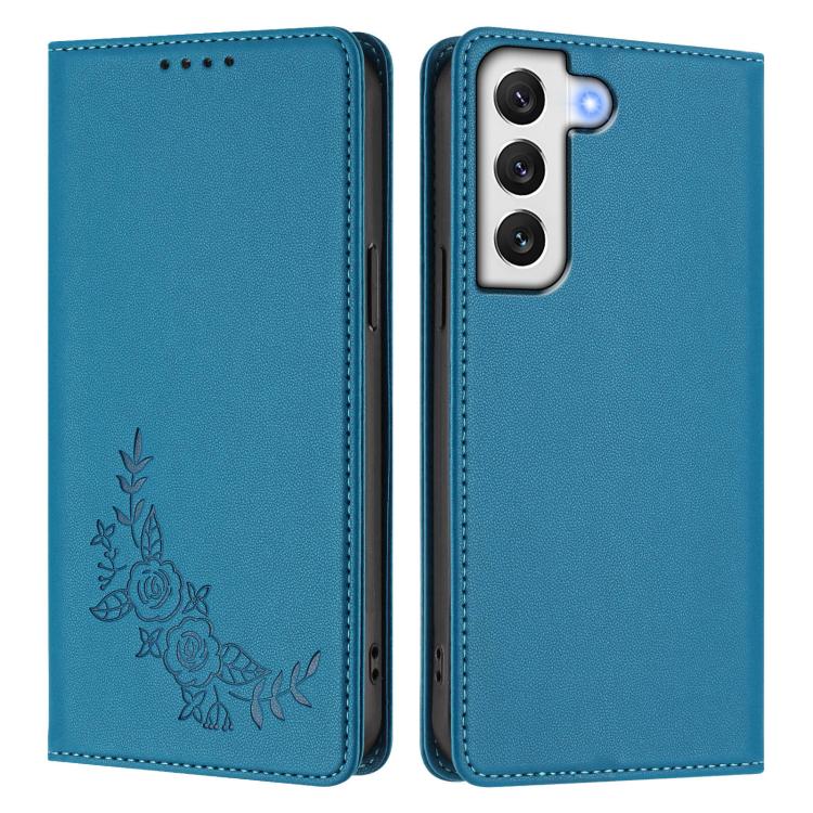 For Galaxy S21 FE 5G Peony Embossed Magnetic RFID Vegan Leather Phone Case