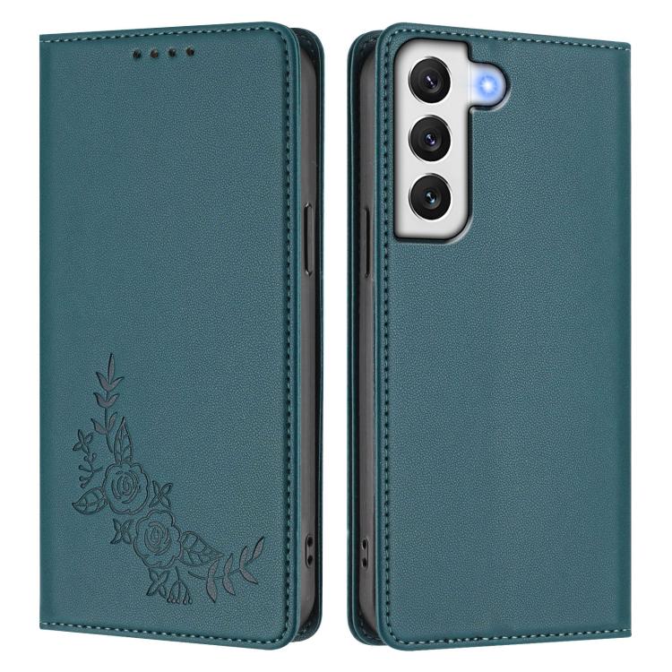 For Galaxy S21 FE 5G Peony Embossed Magnetic RFID Vegan Leather Phone Case