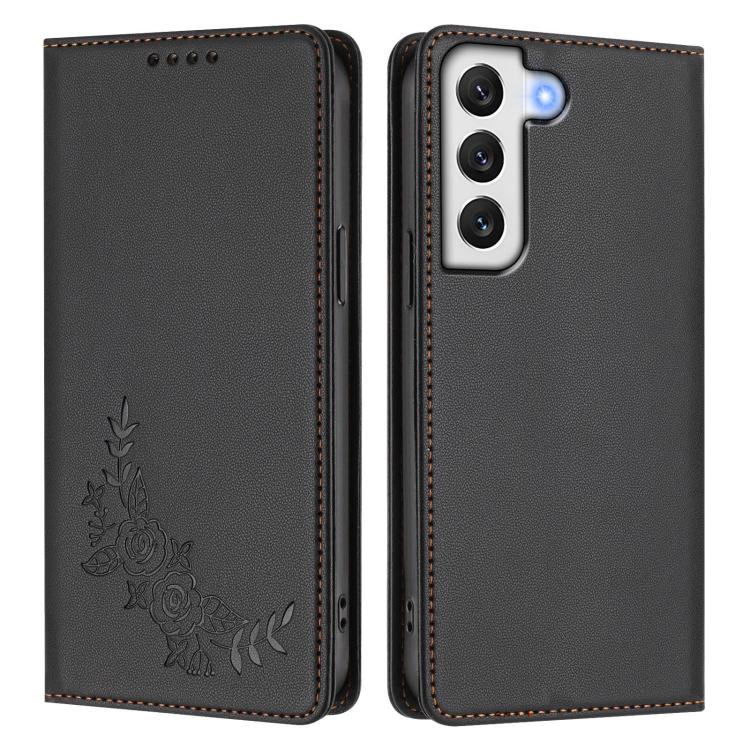 For Galaxy S21 FE 5G Peony Embossed Magnetic RFID Vegan Leather Phone Case