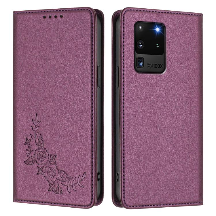 For Galaxy S20 Ultra 5G Peony Embossed Magnetic RFID Vegan Leather Phone Case