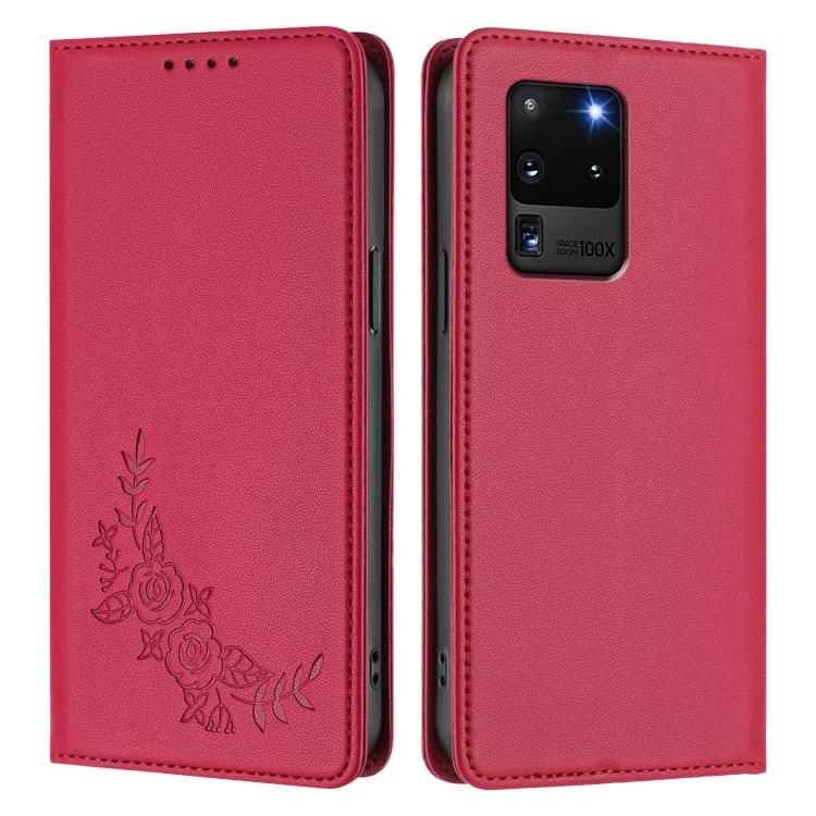 For Galaxy S20 Ultra 5G Peony Embossed Magnetic RFID Vegan Leather Phone Case