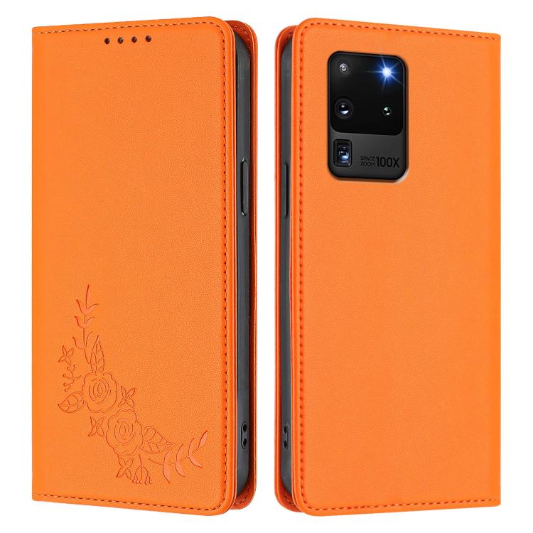 For Galaxy S20 Ultra 5G Peony Embossed Magnetic RFID Vegan Leather Phone Case