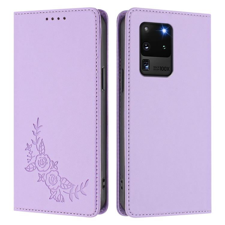 For Galaxy S20 Ultra 5G Peony Embossed Magnetic RFID Vegan Leather Phone Case