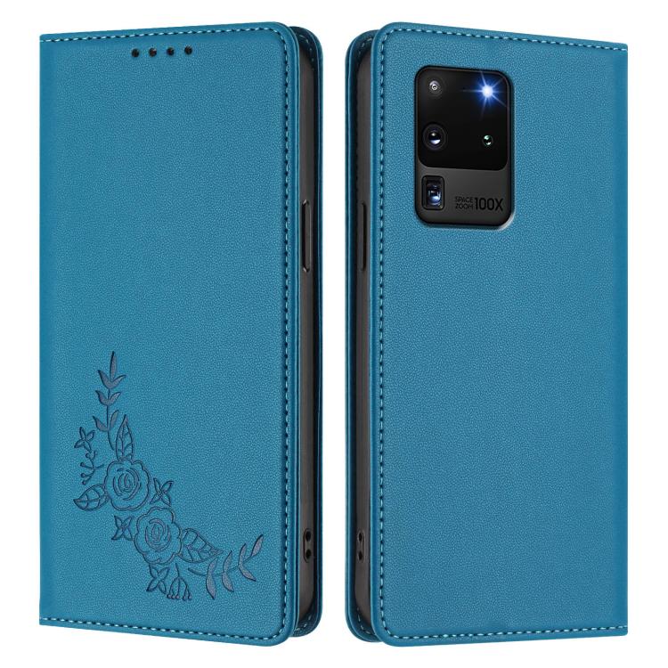For Galaxy S20 Ultra 5G Peony Embossed Magnetic RFID Vegan Leather Phone Case