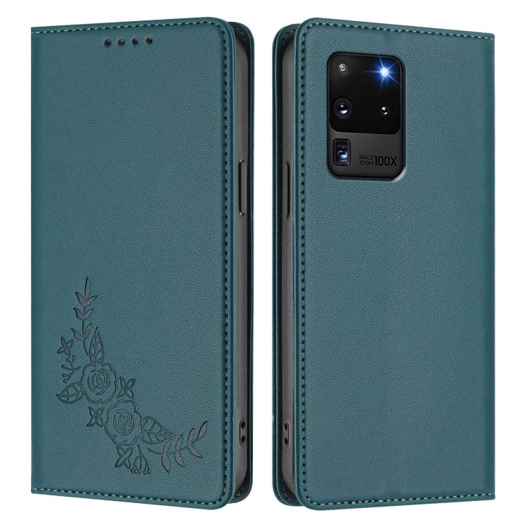 For Galaxy S20 Ultra 5G Peony Embossed Magnetic RFID Vegan Leather Phone Case