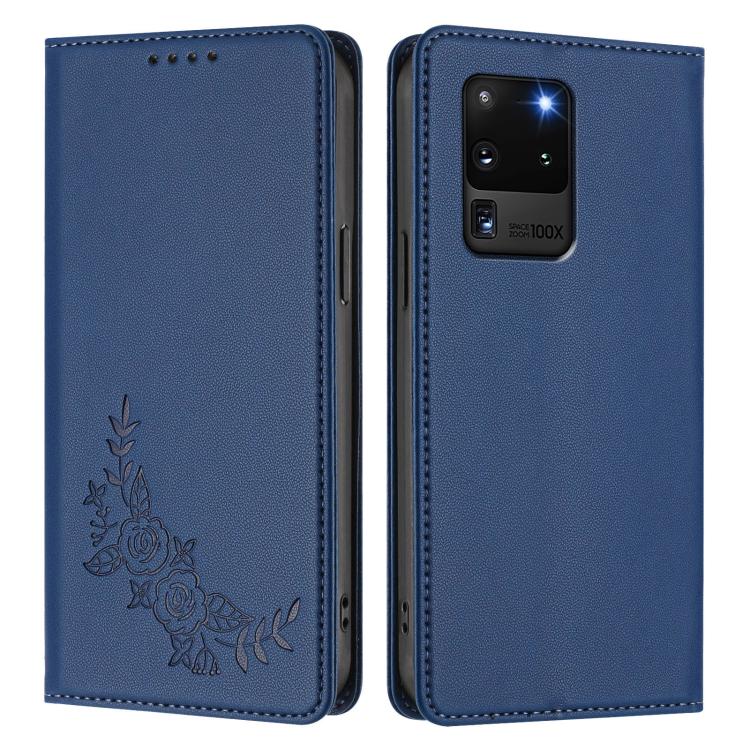 For Galaxy S20 Ultra 5G Peony Embossed Magnetic RFID Vegan Leather Phone Case