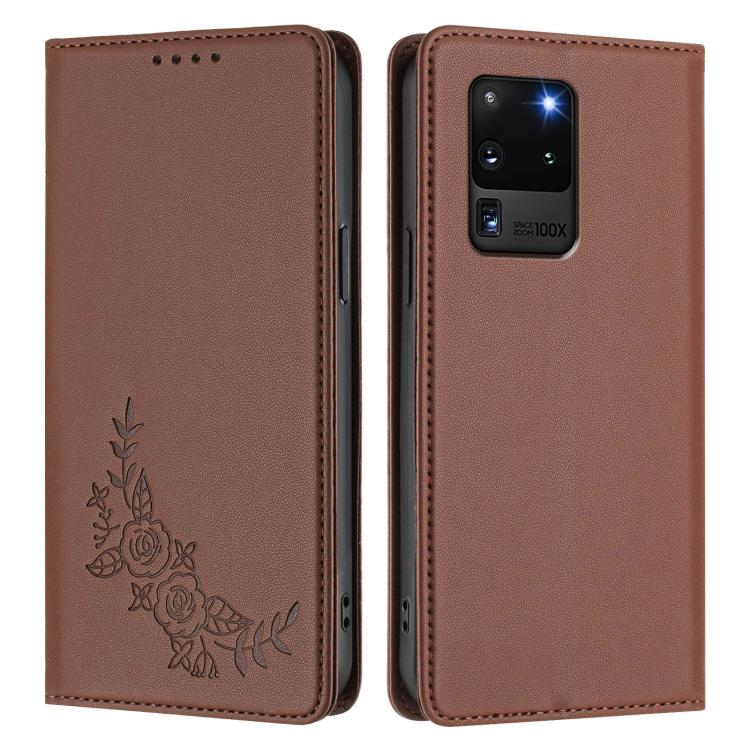 For Galaxy S20 Ultra 5G Peony Embossed Magnetic RFID Vegan Leather Phone Case