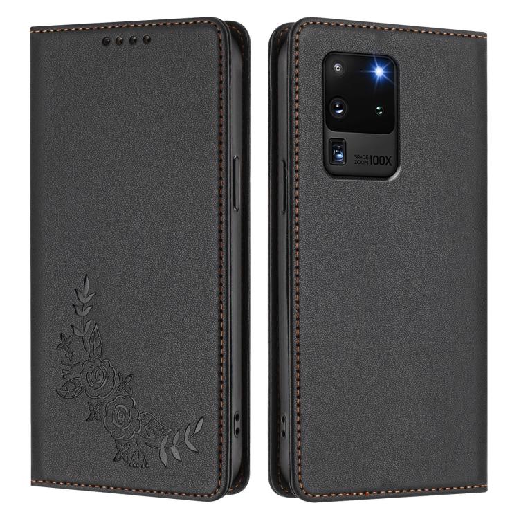 For Galaxy S20 Ultra 5G Peony Embossed Magnetic RFID Vegan Leather Phone Case
