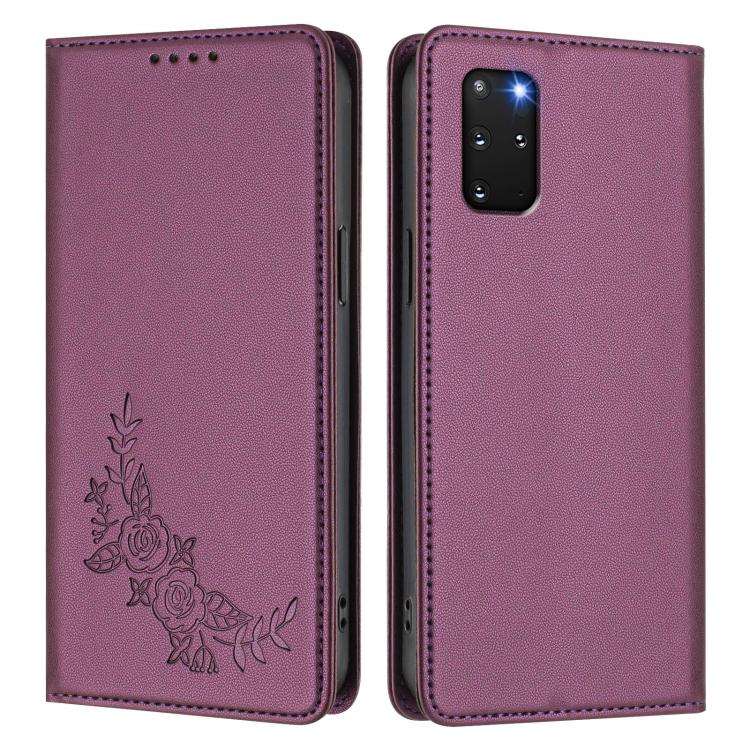 For Galaxy S20+ 5G Peony Embossed Magnetic RFID Vegan Leather Phone Case