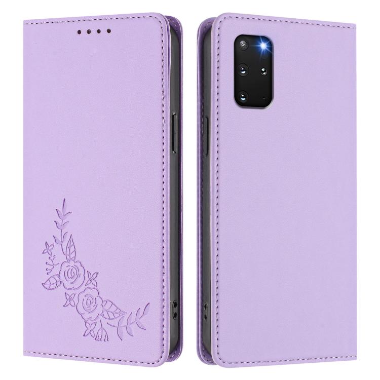For Galaxy S20+ 5G Peony Embossed Magnetic RFID Vegan Leather Phone Case