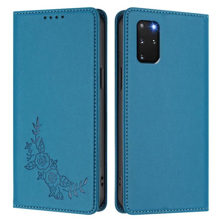 For Galaxy S20+ 5G Peony Embossed Magnetic RFID Vegan Leather Phone Case