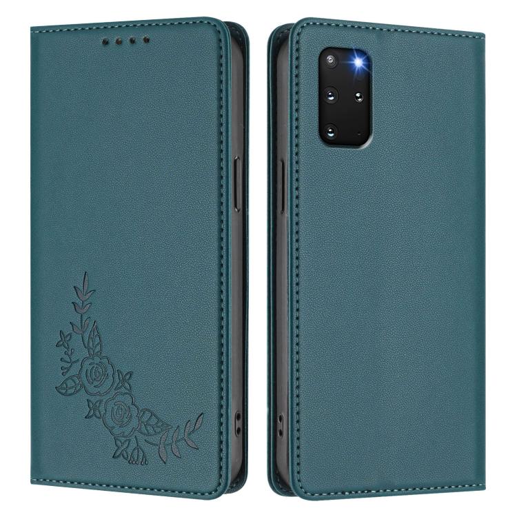 For Galaxy S20+ 5G Peony Embossed Magnetic RFID Vegan Leather Phone Case