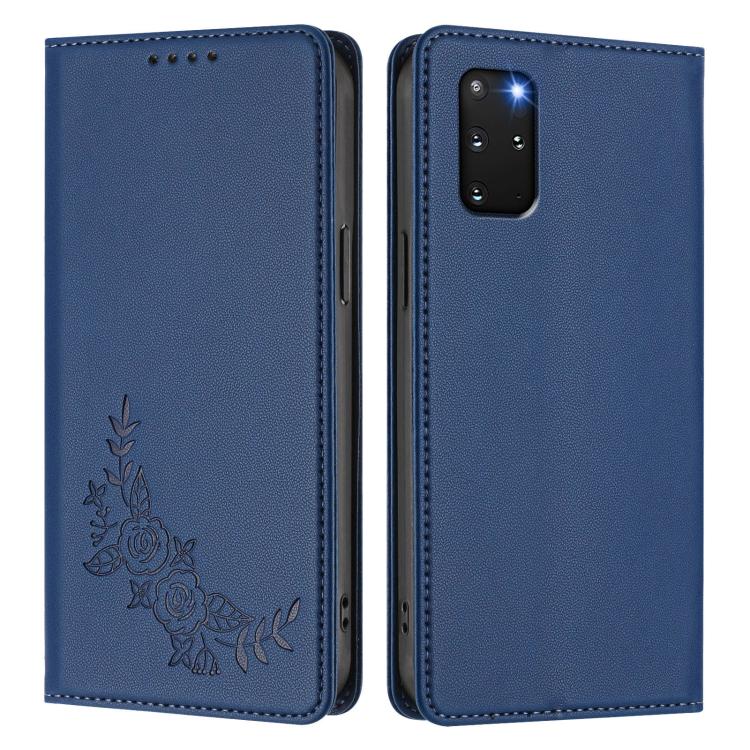 For Galaxy S20+ 5G Peony Embossed Magnetic RFID Vegan Leather Phone Case
