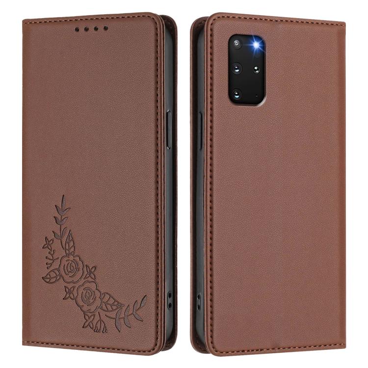 For Galaxy S20+ 5G Peony Embossed Magnetic RFID Vegan Leather Phone Case