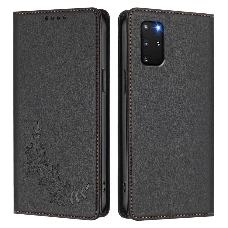 For Galaxy S20+ 5G Peony Embossed Magnetic RFID Vegan Leather Phone Case