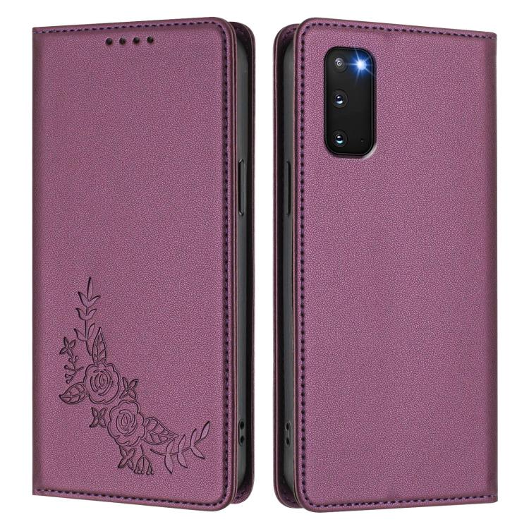 For Galaxy S20 FE 5G Peony Embossed Magnetic RFID Vegan Leather Phone Case