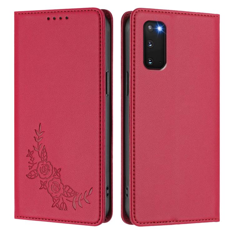 For Galaxy S20 FE 5G Peony Embossed Magnetic RFID Vegan Leather Phone Case