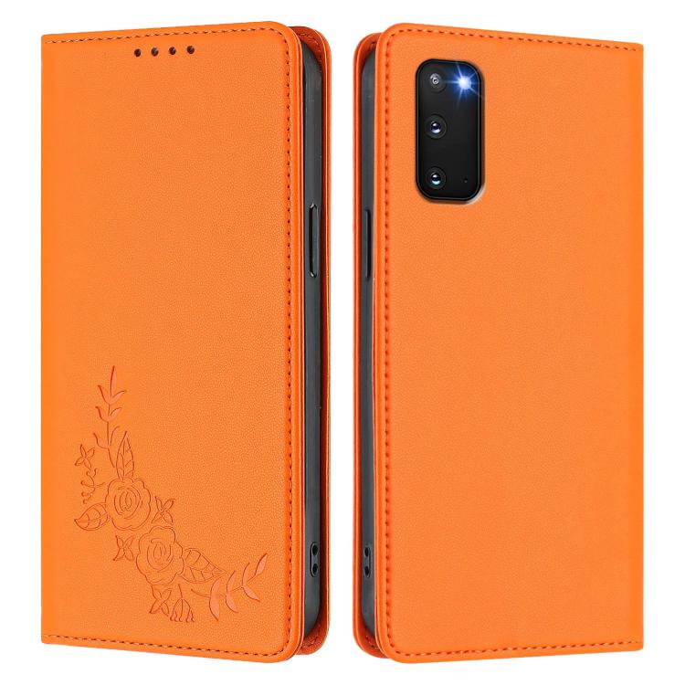 For Galaxy S20 FE 5G Peony Embossed Magnetic RFID Vegan Leather Phone Case