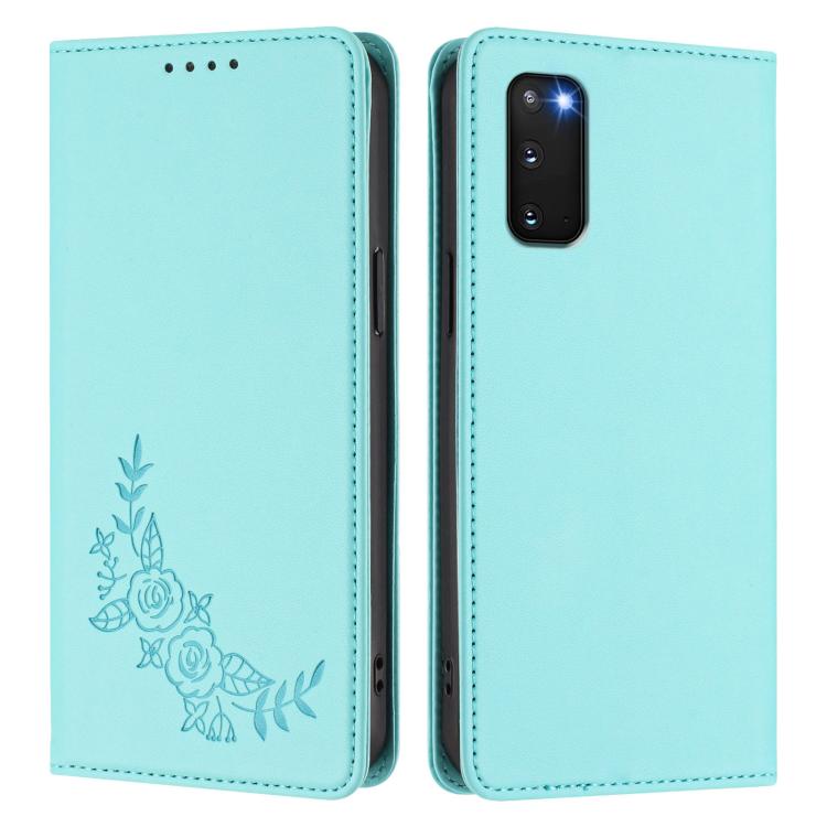 For Galaxy S20 FE 5G Peony Embossed Magnetic RFID Vegan Leather Phone Case