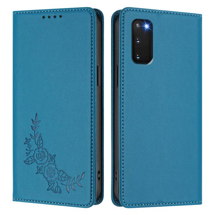 For Galaxy S20 FE 5G Peony Embossed Magnetic RFID Vegan Leather Phone Case