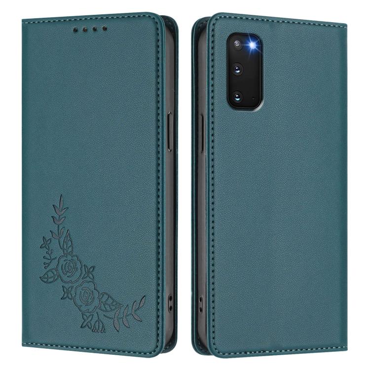 For Galaxy S20 FE 5G Peony Embossed Magnetic RFID Vegan Leather Phone Case