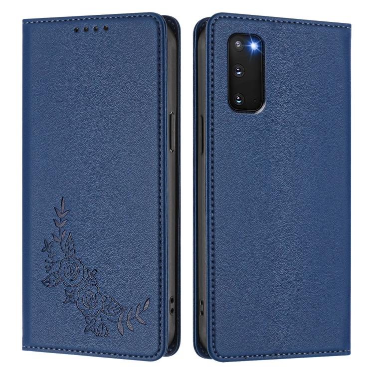 For Galaxy S20 FE 5G Peony Embossed Magnetic RFID Vegan Leather Phone Case