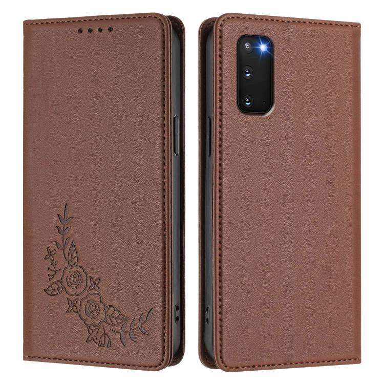 For Galaxy S20 FE 5G Peony Embossed Magnetic RFID Vegan Leather Phone Case