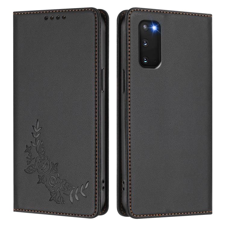 For Galaxy S20 FE 5G Peony Embossed Magnetic RFID Vegan Leather Phone Case