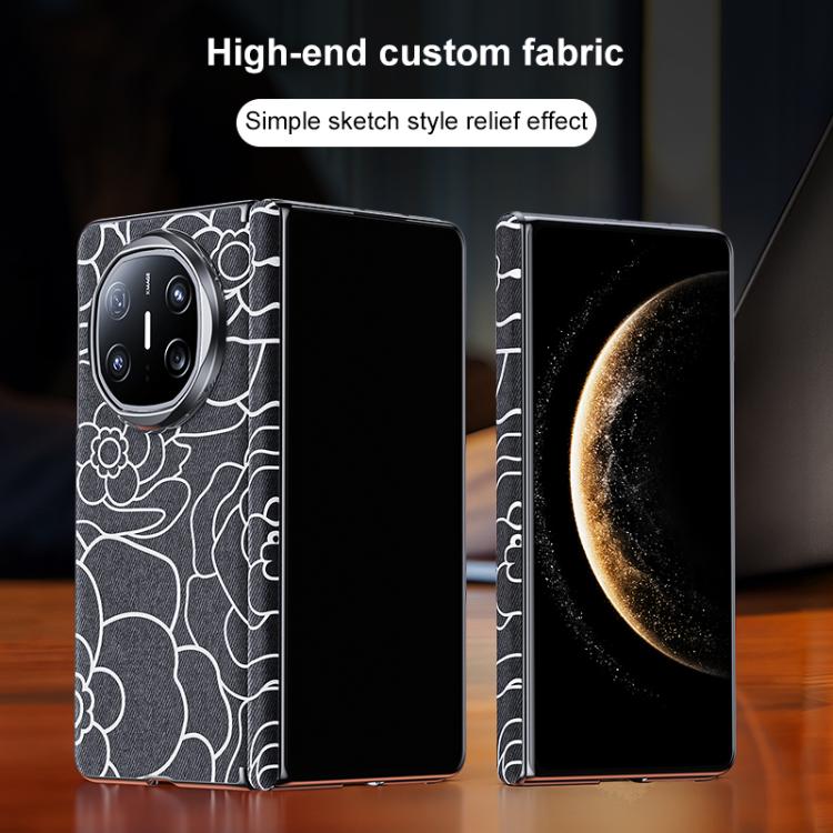 For Huawei Mate X6 Embossed Camellia Wool Linen Fabric Magnetic Three Guarantees Phone Case