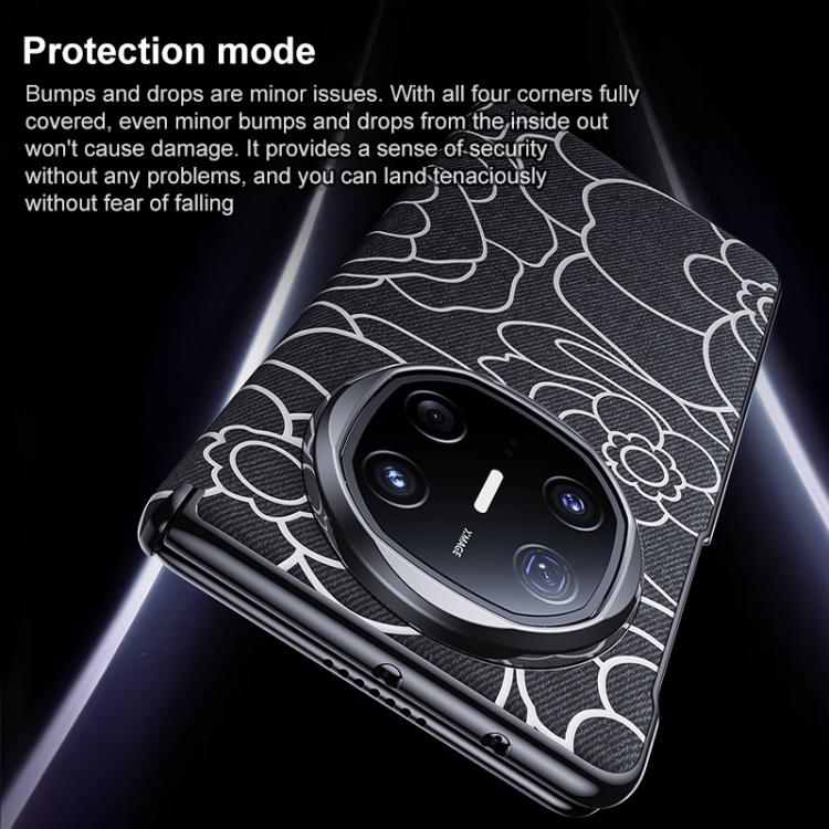 For Huawei Mate X6 Embossed Camellia Wool Linen Fabric Magnetic Three Guarantees Phone Case