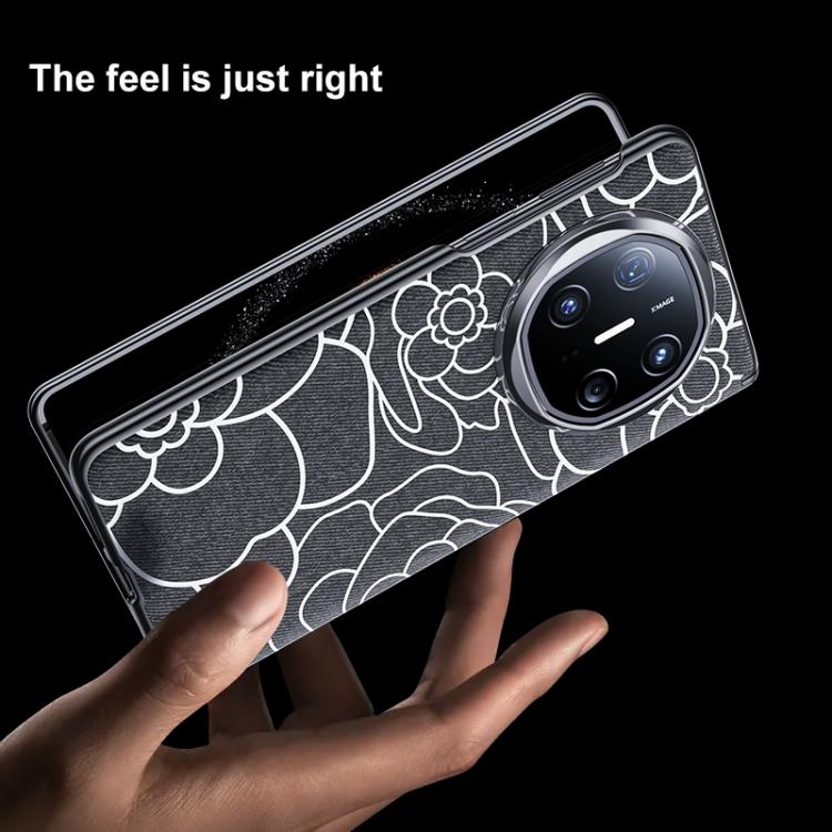 For Huawei Mate X6 Embossed Camellia Wool Linen Fabric Magnetic Three Guarantees Phone Case