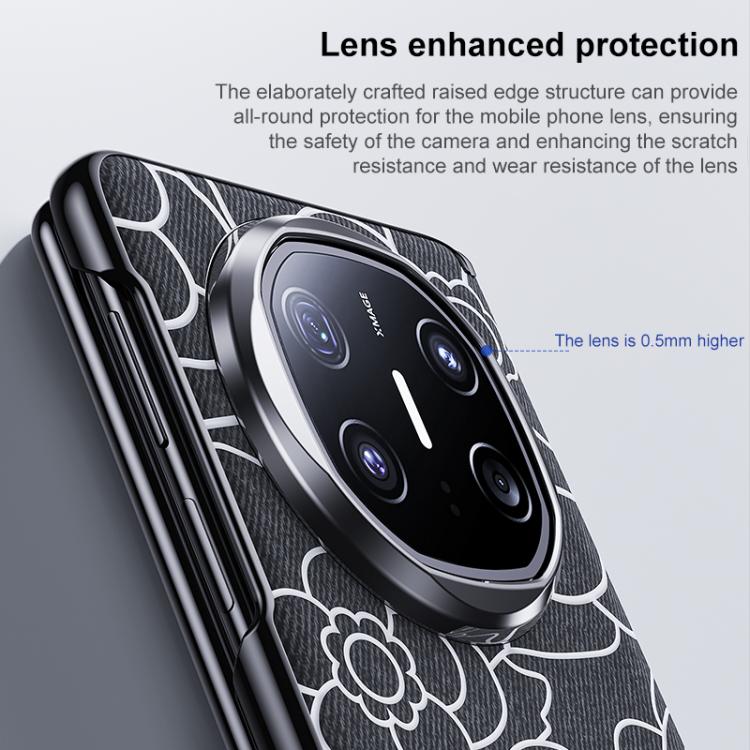 For Huawei Mate X6 Embossed Camellia Wool Linen Fabric Magnetic Three Guarantees Phone Case