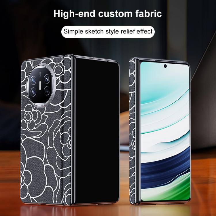 For Huawei Mate X5 / X3 Embossed Camellia Wool Linen Fabric Magnetic Three Guarantees Phone Case