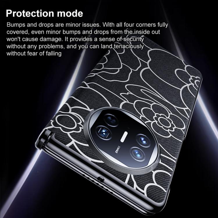 For Huawei Mate X5 / X3 Embossed Camellia Wool Linen Fabric Magnetic Three Guarantees Phone Case