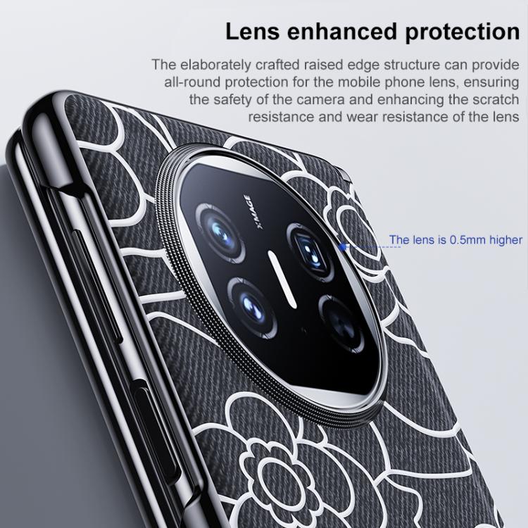 For Huawei Mate X5 / X3 Embossed Camellia Wool Linen Fabric Magnetic Three Guarantees Phone Case