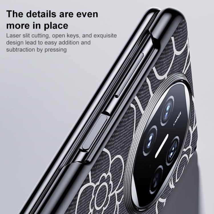 For Huawei Mate X5 / X3 Embossed Camellia Wool Linen Fabric Magnetic Three Guarantees Phone Case