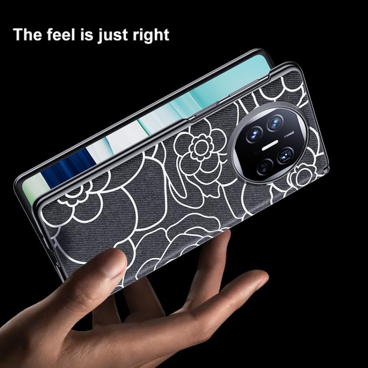 For Huawei Mate X5 / X3 Embossed Camellia Wool Linen Fabric Magnetic Three Guarantees Phone Case